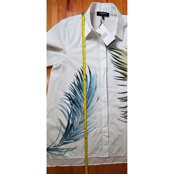 NWT Lafayette 148 XS Palm Branch‎ Button Down Tunic Blouse Boho Porto Print - Picture 13 of 15